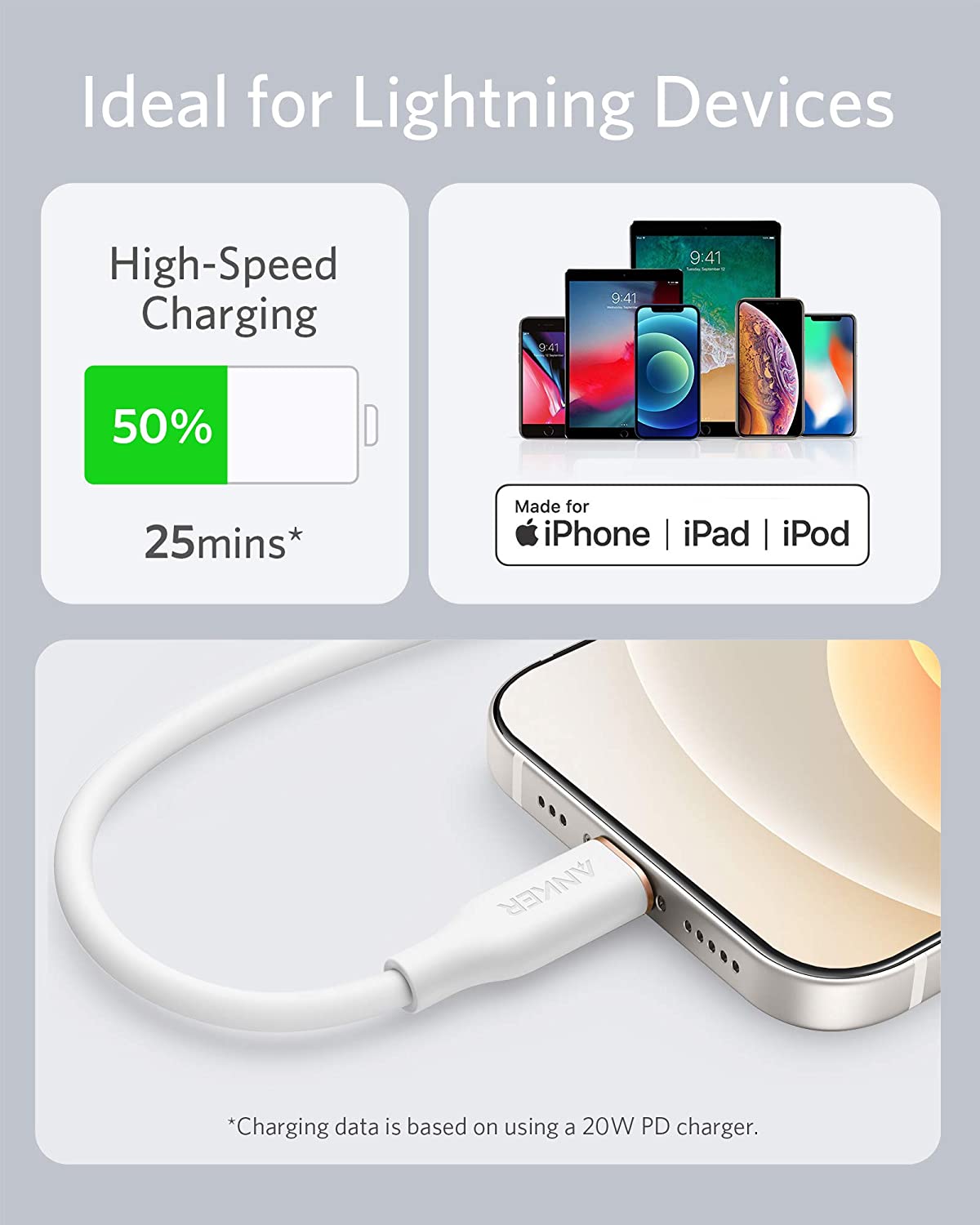 Anker USB-C to Lightning Cable (Flow, 3 ft Silicone)