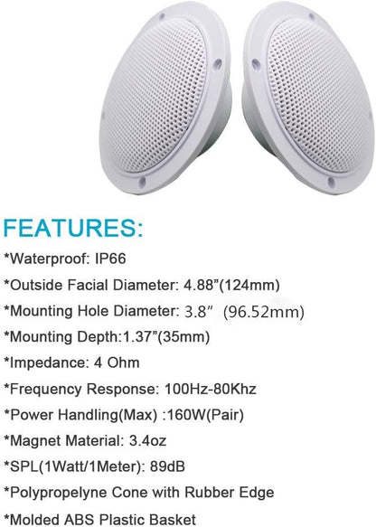 Herdio 4 Inch 160W Home In-Wall Ceiling Waterproof Speaker Surround Sound Speaker for Kitchen Bathroom Yacht Outdoor Theater