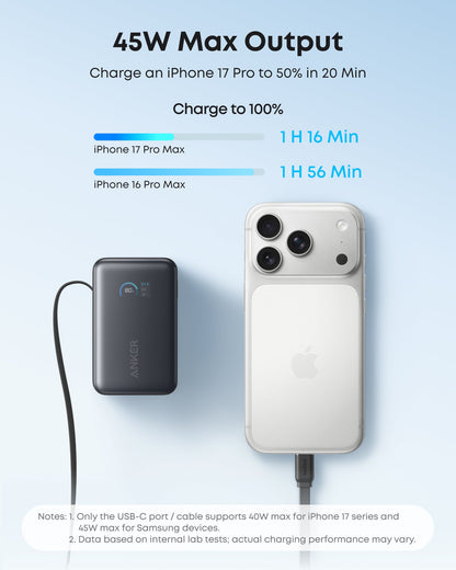 Anker Nano Power Bank (10K, 45W, Built-In Retractable USB-C Cable)