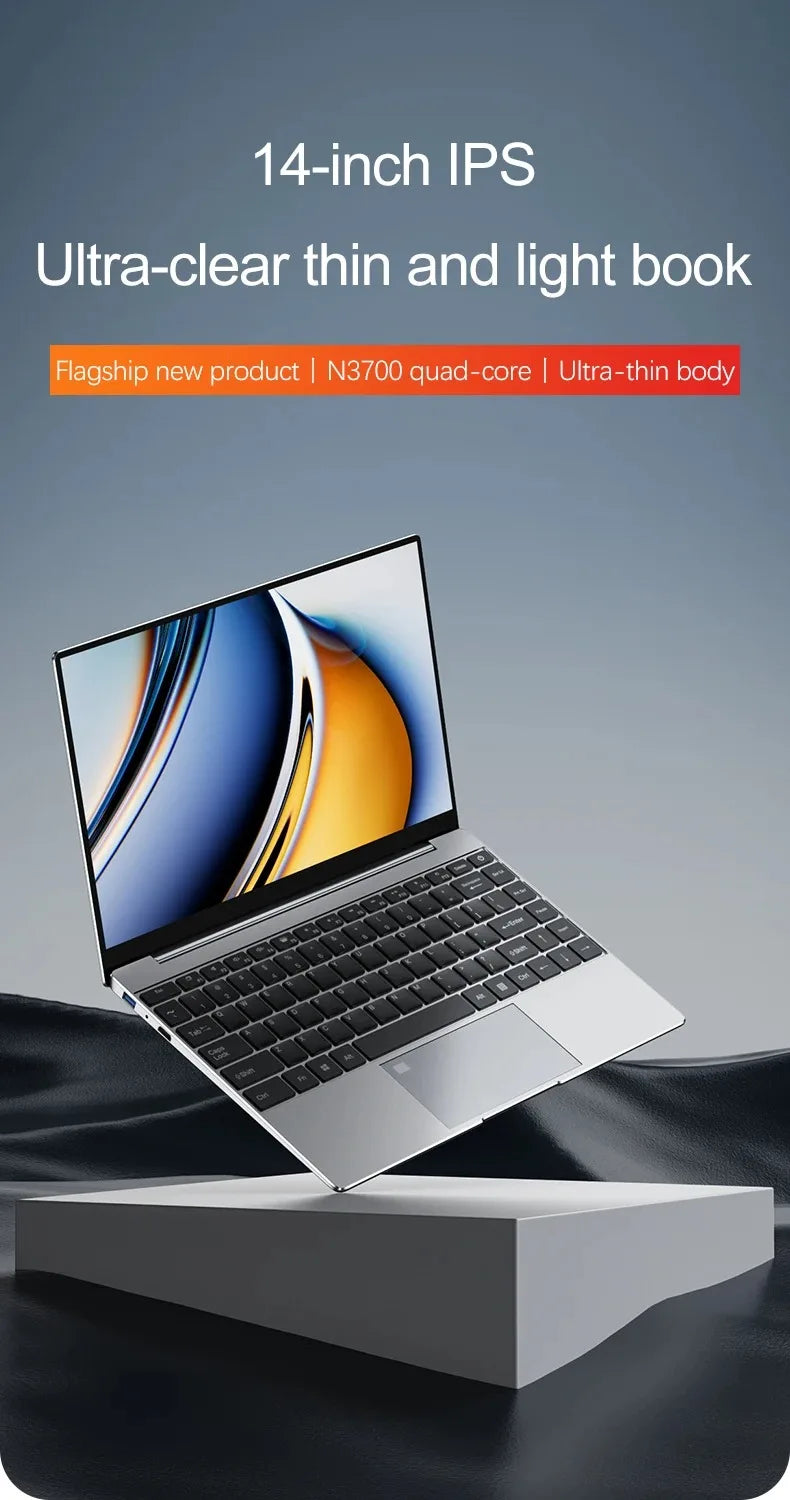 Ultra Slim Laptop 14.1" 16GB RAM 2TB SSD Intel N3700 Notebook Windows 11 Pro 1920*1080 Display Office Study Computer PC