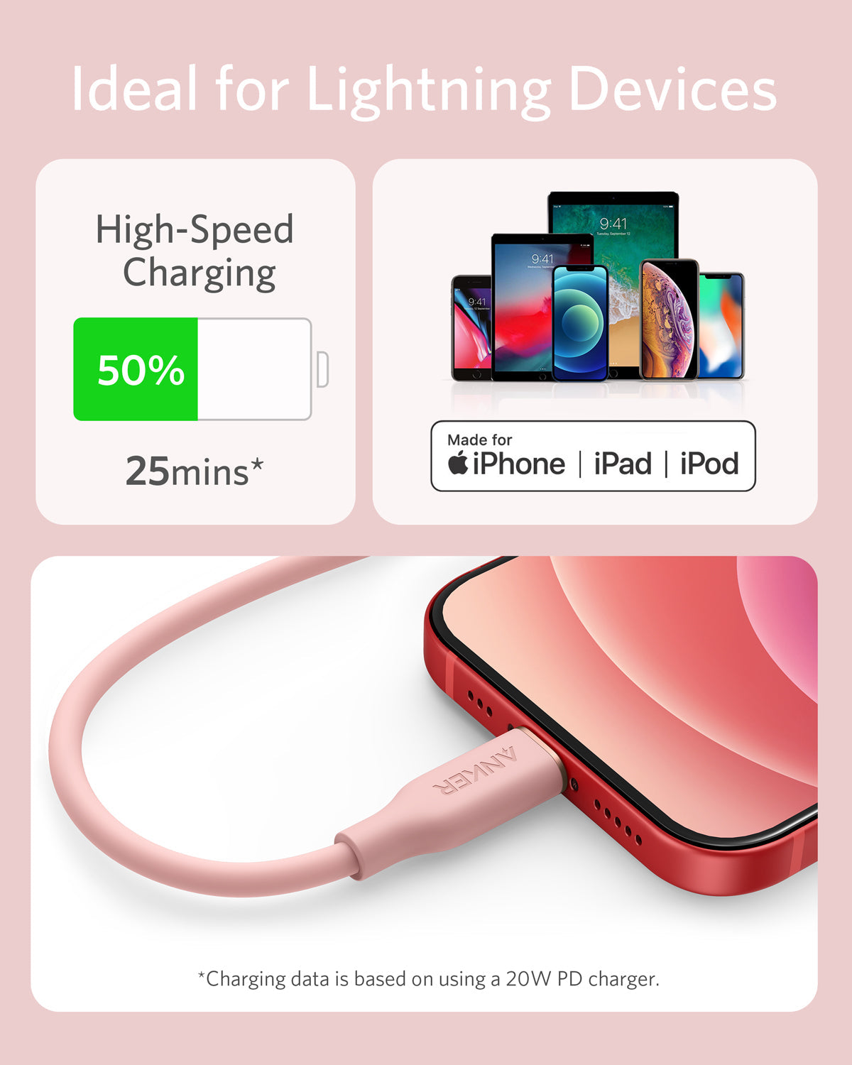Anker USB-C to Lightning Cable (Flow, 3 ft Silicone)