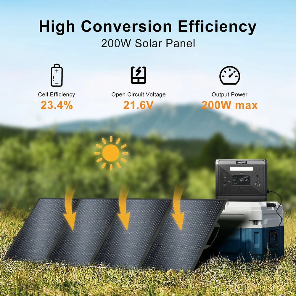 SOLARPLAY 200W 18V Solar Panel Kit Foldable Solar Panel Outdoor Rechargeable Solar Charger For Portable Camping Power Station