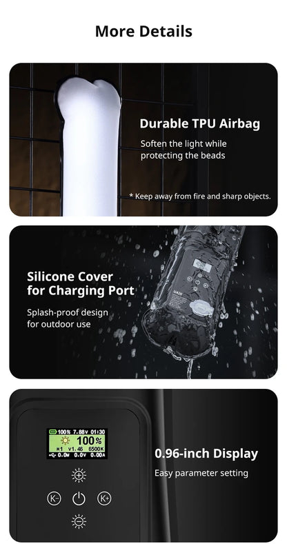 Ulanzi UA20 20W Bi-Color Inflatable Tube Light Wand Stick Foldable LED Video Light for Broadcasters Photography Live Streaming