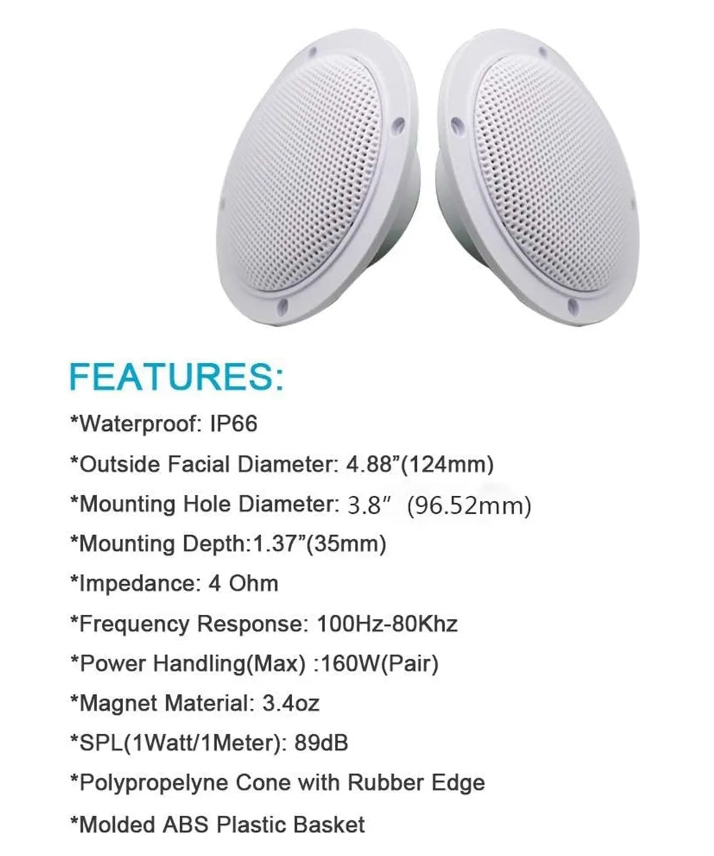 Herdio 4 Inch 160W Home In-Wall Ceiling Waterproof Speaker Surround Sound Speaker for Kitchen Bathroom Yacht Outdoor Theater