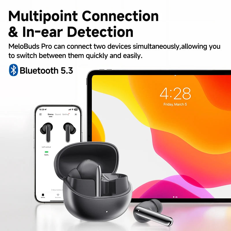 QCY MeloBuds Pro ANC Wireless Earphones 46dB Active Noise Cancellation Earbud Bluetooth 5.3 Hi-Res Audio with LDAC Headphones