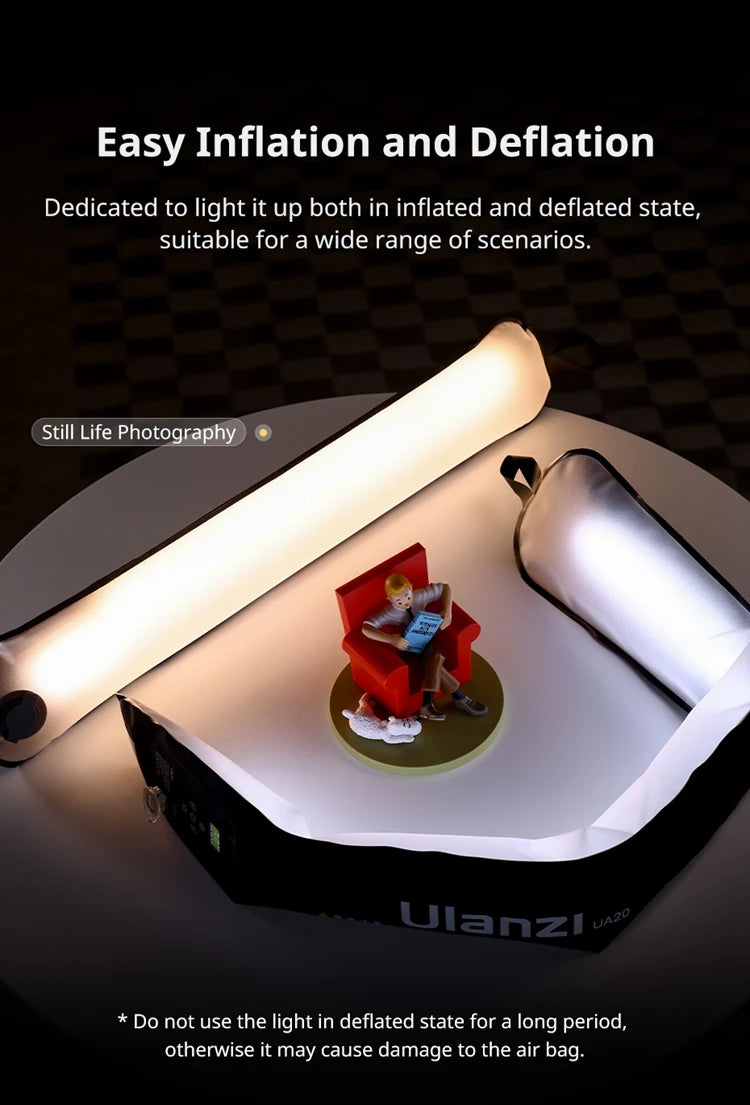 Ulanzi UA20 20W Bi-Color Inflatable Tube Light Wand Stick Foldable LED Video Light for Broadcasters Photography Live Streaming