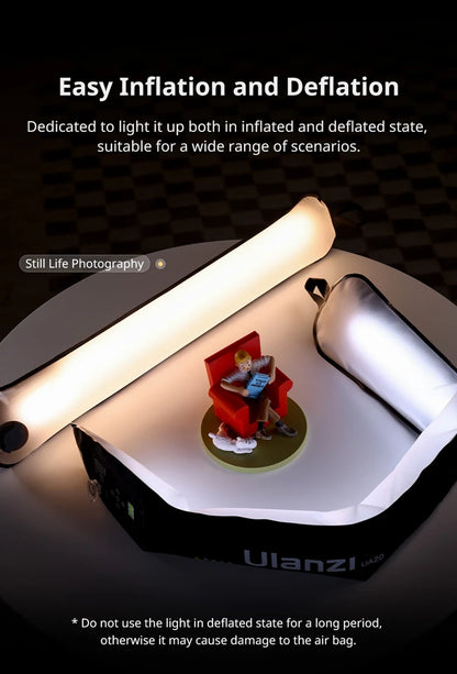 Ulanzi UA20 20W Bi-Color Inflatable Tube Light Wand Stick Foldable LED Video Light for Broadcasters Photography Live Streaming