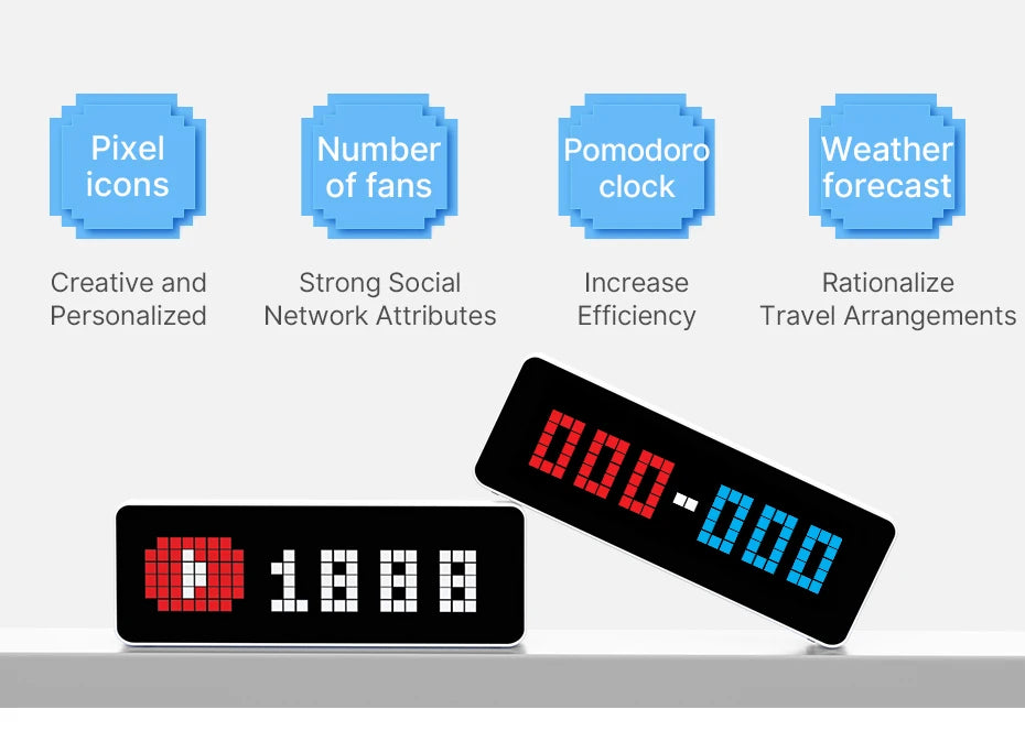 Ulanzi TC001 Smart Pixel Clock Youtube Followers Simultaneous Pixelated Message Display Smart Desktop Clock