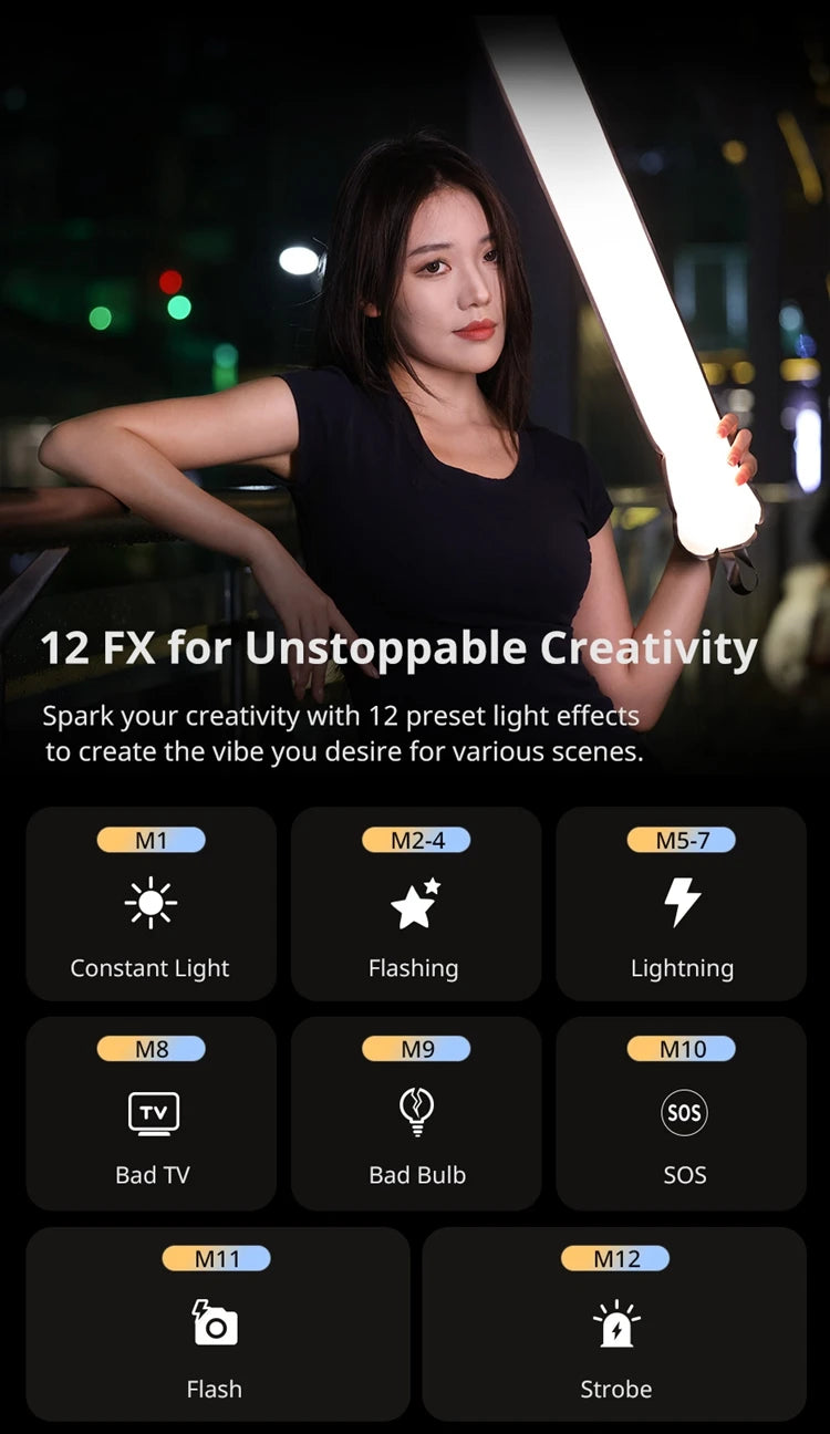 Ulanzi UA20 20W Bi-Color Inflatable Tube Light Wand Stick Foldable LED Video Light for Broadcasters Photography Live Streaming