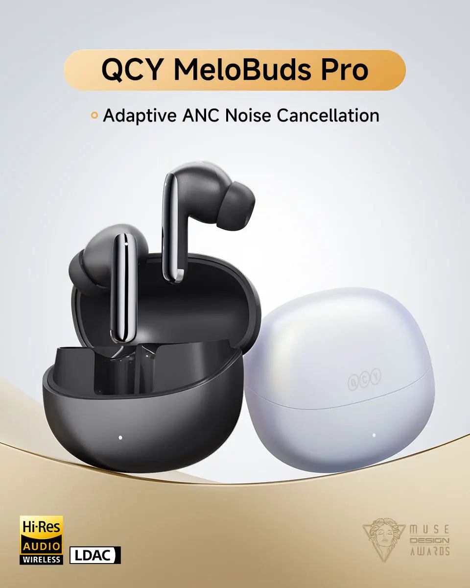 QCY MeloBuds Pro ANC Wireless Earphones 46dB Active Noise Cancellation Earbud Bluetooth 5.3 Hi-Res Audio with LDAC Headphones
