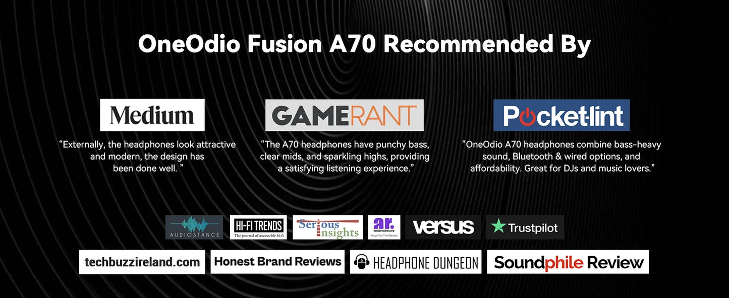 Oneodio Fusion A70 Bluetooth Headphones Hi-Res Audio Over Ear Wireless Headset 72H Professional Studio Monitor DJ HiFi Earphones