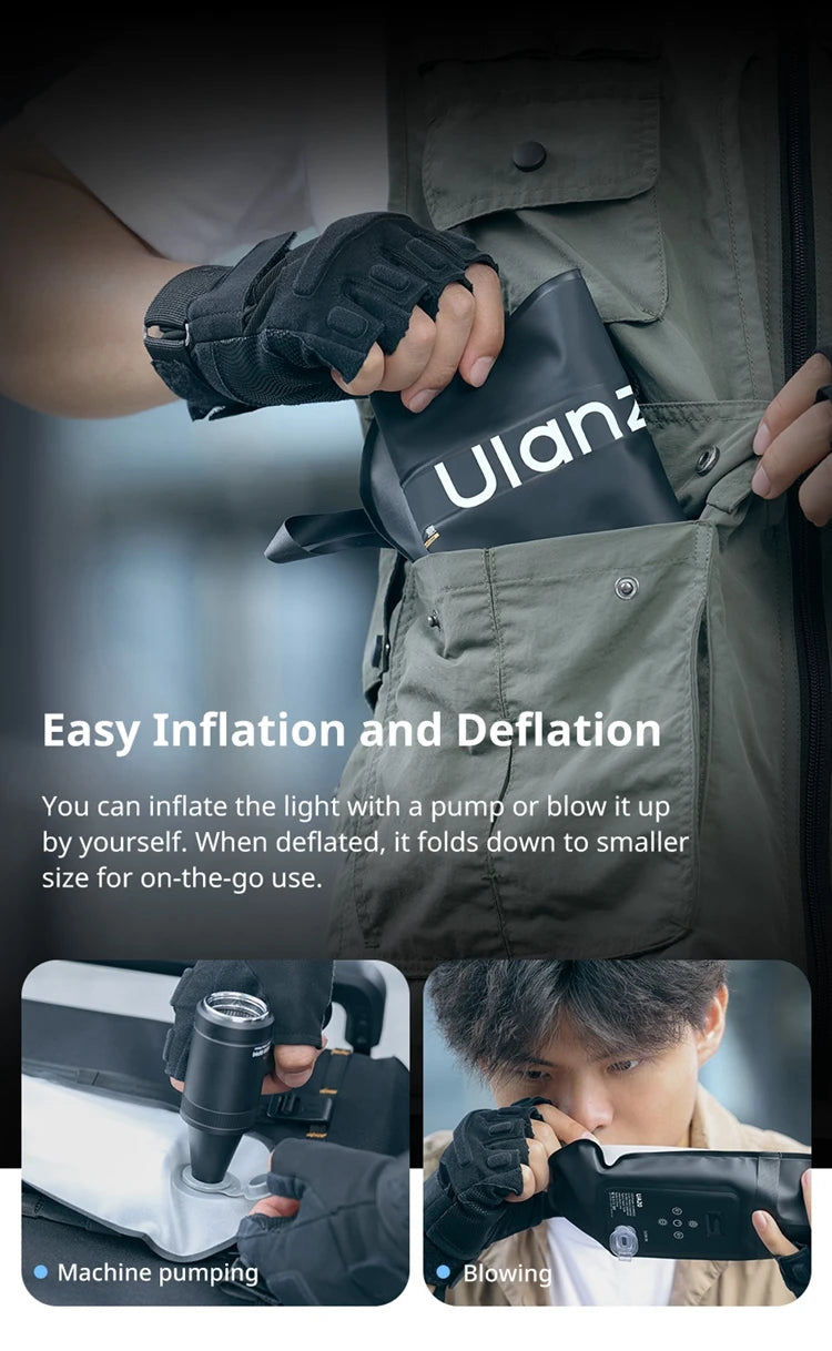Ulanzi UA20 20W Bi-Color Inflatable Tube Light Wand Stick Foldable LED Video Light for Broadcasters Photography Live Streaming