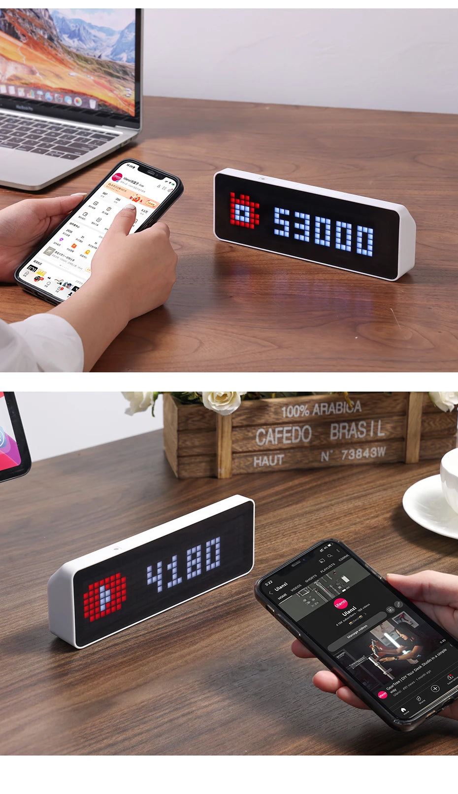 Ulanzi TC001 Smart Pixel Clock Youtube Followers Simultaneous Pixelated Message Display Smart Desktop Clock
